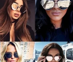 Okulary złote glam kocie oko metalowe damskie boho UV400 Lustrzanki Gold