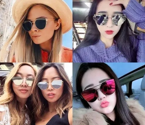 Okulary złote glam kocie oko metalowe damskie boho UV400 Lustrzanki Gold