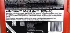 OLEJ SILNIKOWY PÓŁSYNTETYCZNY VALVOLINE MAXLIFE 10W40 5L