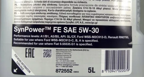 Olej silnikowy Valvoline Synpower FE 5 l 5W-30