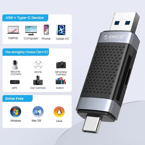 Orico Czytnik kart SD/microSD USB-A/USB-C 2.0