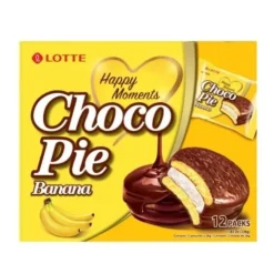 Orion choco pie z nadzieniem bananowym choco koreańskie biszkoptowe ciastka czekoladowe 336g/12szt