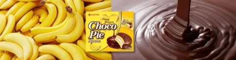 Orion choco pie z nadzieniem bananowym choco koreańskie biszkoptowe ciastka czekoladowe 336g/12szt