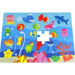 Łowienie Rybek Gra Zręcznościowa dla Dzieci Drewniana Magnes Wędki Puzzle