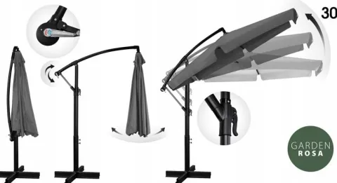 PARASOL OGRODOWY DUŻY SKŁADANY Z WYSIĘGNIKIEM FALBANĄ SOLIDNY 350cm SOLIDNY