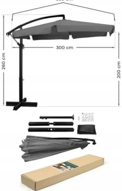 PARASOL OGRODOWY DUŻY SKŁADANY Z WYSIĘGNIKIEM FALBANĄ SOLIDNY 350cm SOLIDNY