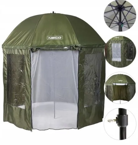 PARASOL WĘDKARSKI Z MOSKITIERĄ NECO PRO 250CM GUMOWANE SZWY