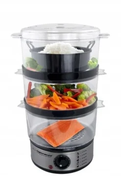 PAROWAR METALOWY 7,5 L 3 POZIOMY + MISKA 400W GOTOWANIE NA PARZE