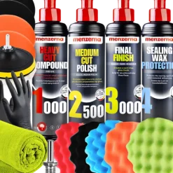 Pasta Polerska Menzerna 3szt + Wosk SW + Gąbki Pady Do Polerowania Pasty