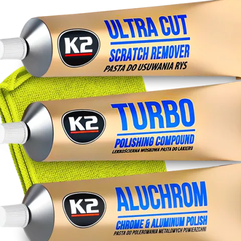 Pasty Polerskie do Korekty Ręcznej K2 Ultra Cut + Turbo + Aluchrom Szmatka