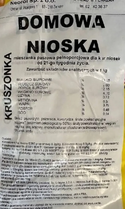 Pasza dla kur niosek Domowa Nioska Karma dla Nioski Kruszonka Neorol 25kg