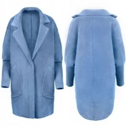 PŁASZCZ ALPAKA KOŁNIERZ WEŁNA KOLOR BABY BLUE
