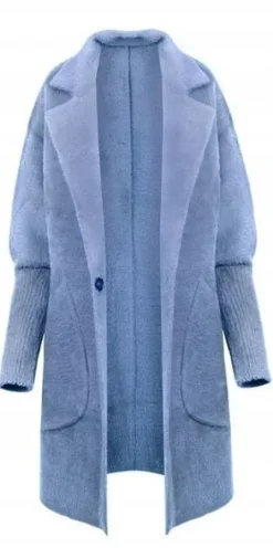 PŁASZCZ ALPAKA KOŁNIERZ WEŁNA KOLOR BABY BLUE