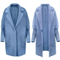 PŁASZCZ ALPAKA KOŁNIERZ WEŁNA KOLOR BABY BLUE