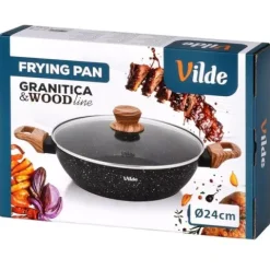 Patelnia granitowa głęboka ze szklaną pokrywką GRANITICA WOOD 24 cm, 2,2 l