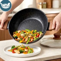 Patelnia granitowa głęboka ze szklaną pokrywką GRANITICA WOOD 24 cm, 2,2 l
