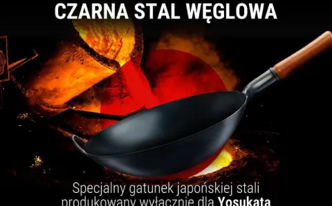 Patelnia wok azjatycka 36 cm czarna – stal węglowa, na gaz, okrągłe dno, BB