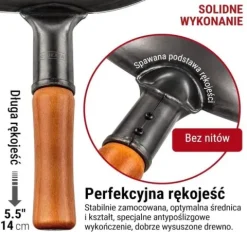 Patelnia wok azjatycka 36 cm czarna – stal węglowa, na gaz, okrągłe dno, BB