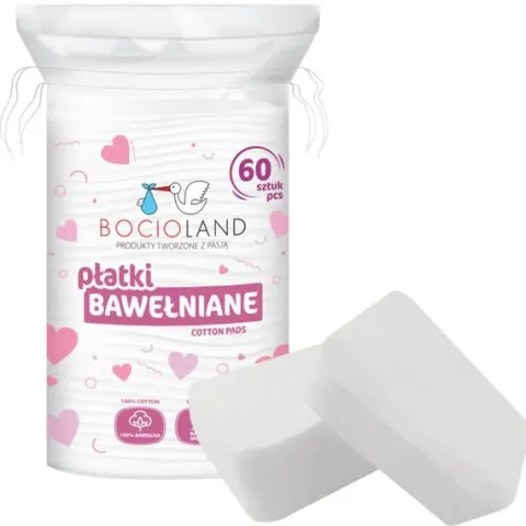 PŁATKI KOSMETYCZNE DLA NIEMOWLĄT BAWEŁNIANE KWADRATOWE BOCIOLAND 60 SZTUK