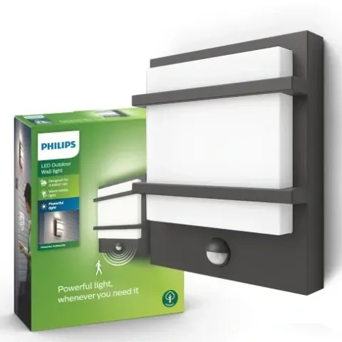 PHILIPS Kinkiet Ogrodowy Elewacyjny LAMPA z czujnik LED 12W 2700K PETRONIA