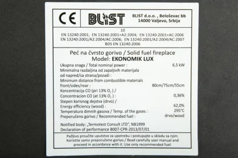 Piec żeliwny koza kominek BLIST EKONOMIK LUX 6,6kW