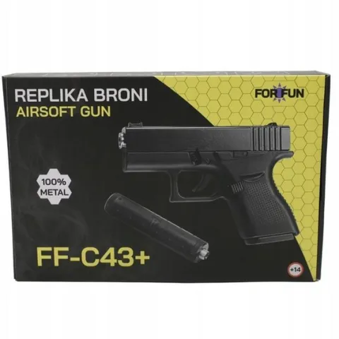 PISTOLET NA KULKI PLASTIKOWE GLOCK METAL Z TŁUMIKIEM ASG 6mm GRATIS KULKI