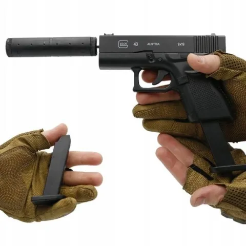PISTOLET NA KULKI PLASTIKOWE GLOCK METAL Z TŁUMIKIEM ASG 6mm GRATIS KULKI