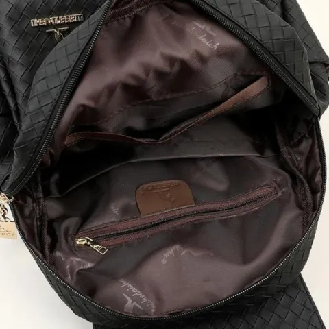 Plecak damski czarny skórzany elegancki eko skóra miejski pleciony