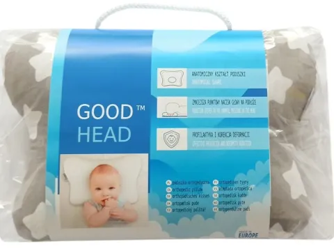 Poduszka ortopedyczna dla niemowląt na płaską główkę Good Head | Szara | M