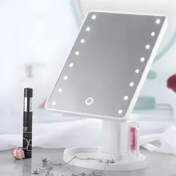 PODŚWIETLANE LUSTERKO DO MAKIJAŻU LUSTRO LED Z REGULACJĄ JASNOŚCI ŚWIATŁA