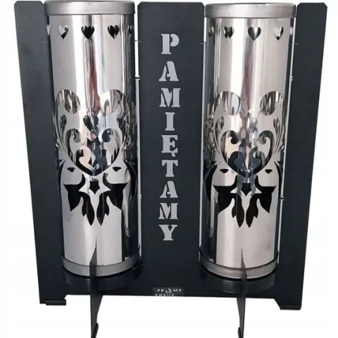 PODWÓJNY ZNICZ lampion METALOWY nowoczesny DUET TUBA PAMIĘTAMY dla MAMY
