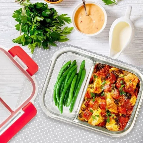 Pojemnik Dzielony Kuchenny Szklany na Żywność z Uszczelką Lunchbox 550 ml