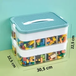 POJEMNIK 2-WARSTWOWY NA KLOCKI ORGANIZER Z PRZEGRÓDKAMI 2 PIĘTROWY KUFEREK