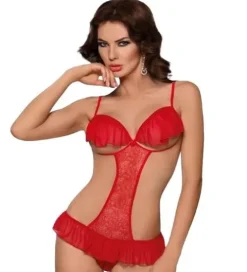 Ponętne czerwone body z dziurką M/L
