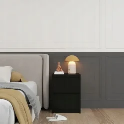 Praktyczna Szafka Nocna CZARNA 2 szuflady stolik nocny loft 42x52x43cm