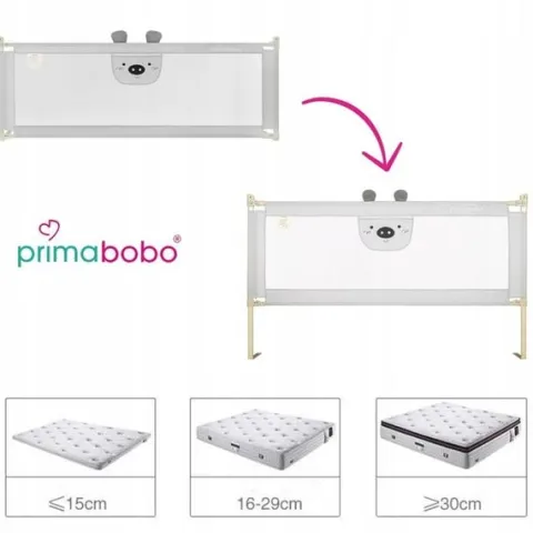 PRIMABOBO Barierka ochronna do łóżka MIŚ 140cm SKŁADANA, dla dzieci