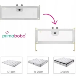 PRIMABOBO Barierka ochronna do łóżka MIŚ 200x160cm 3 szt Składana