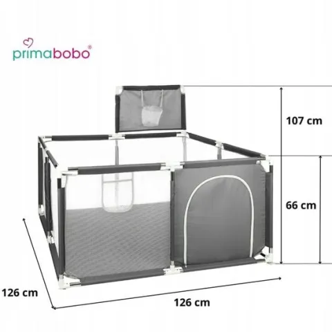 PRIMABOBO Kojec dla dziecka z koszem Duży suchy basen 126x126cm składany