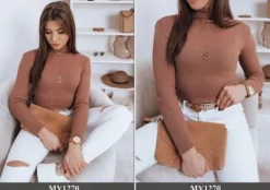 PRĄŻKOWANY SWETER DAMSKI GOLF KOLORY ox129 UNI