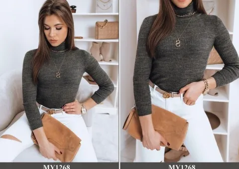 PRĄŻKOWANY SWETER DAMSKI GOLF KOLORY ox129 UNI