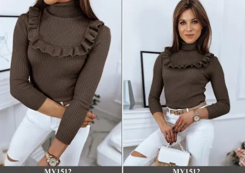 PRĄŻKOWANY SWETER DAMSKI GOLF KOLORY ox127 UNI