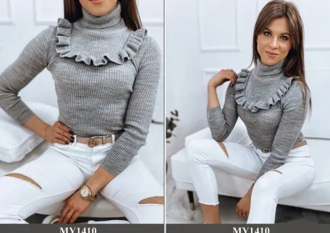 PRĄŻKOWANY SWETER DAMSKI GOLF KOLORY ox127 UNI