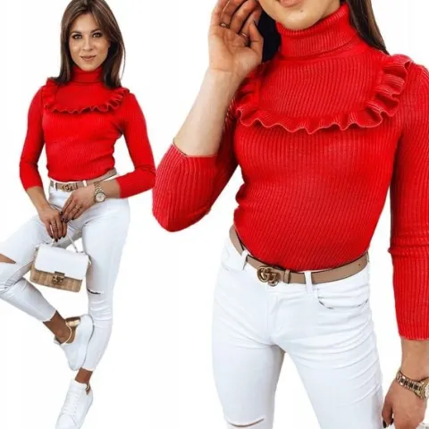 PRĄŻKOWANY SWETER DAMSKI GOLF KOLORY ox127 UNI