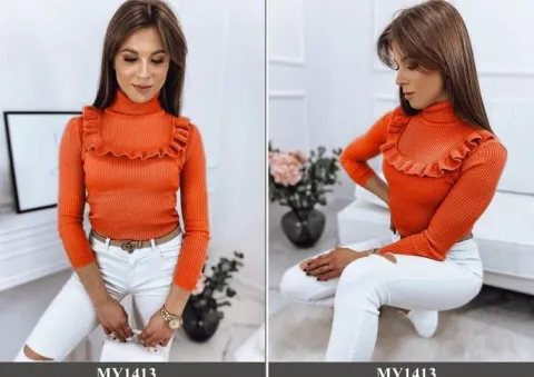 PRĄŻKOWANY SWETER DAMSKI GOLF KOLORY ox127 UNI