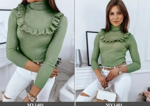 PRĄŻKOWANY SWETER DAMSKI GOLF KOLORY ox128 UNI