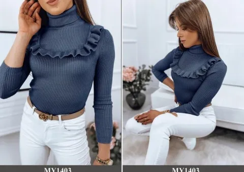 PRĄŻKOWANY SWETER DAMSKI GOLF KOLORY ox128 UNI