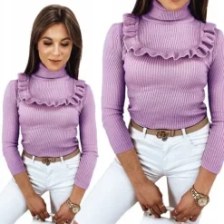 PRĄŻKOWANY SWETER DAMSKI GOLF KOLORY ox128 UNI