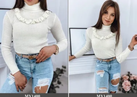 PRĄŻKOWANY SWETER DAMSKI GOLF KOLORY ox128 UNI
