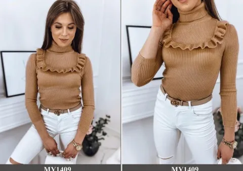 PRĄŻKOWANY SWETER DAMSKI GOLF KOLORY ox128 UNI