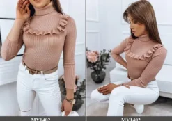 PRĄŻKOWANY SWETER DAMSKI GOLF KOLORY ox128 UNI
